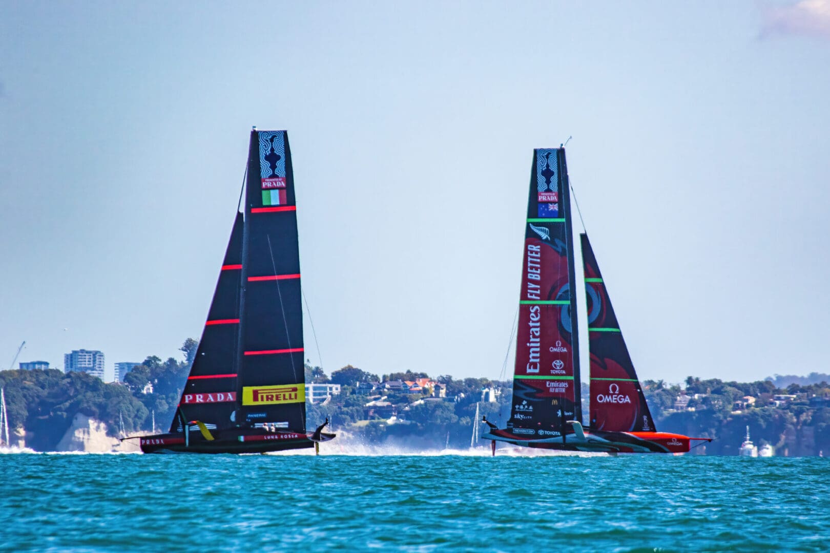 Two racing yachts along coastal waters