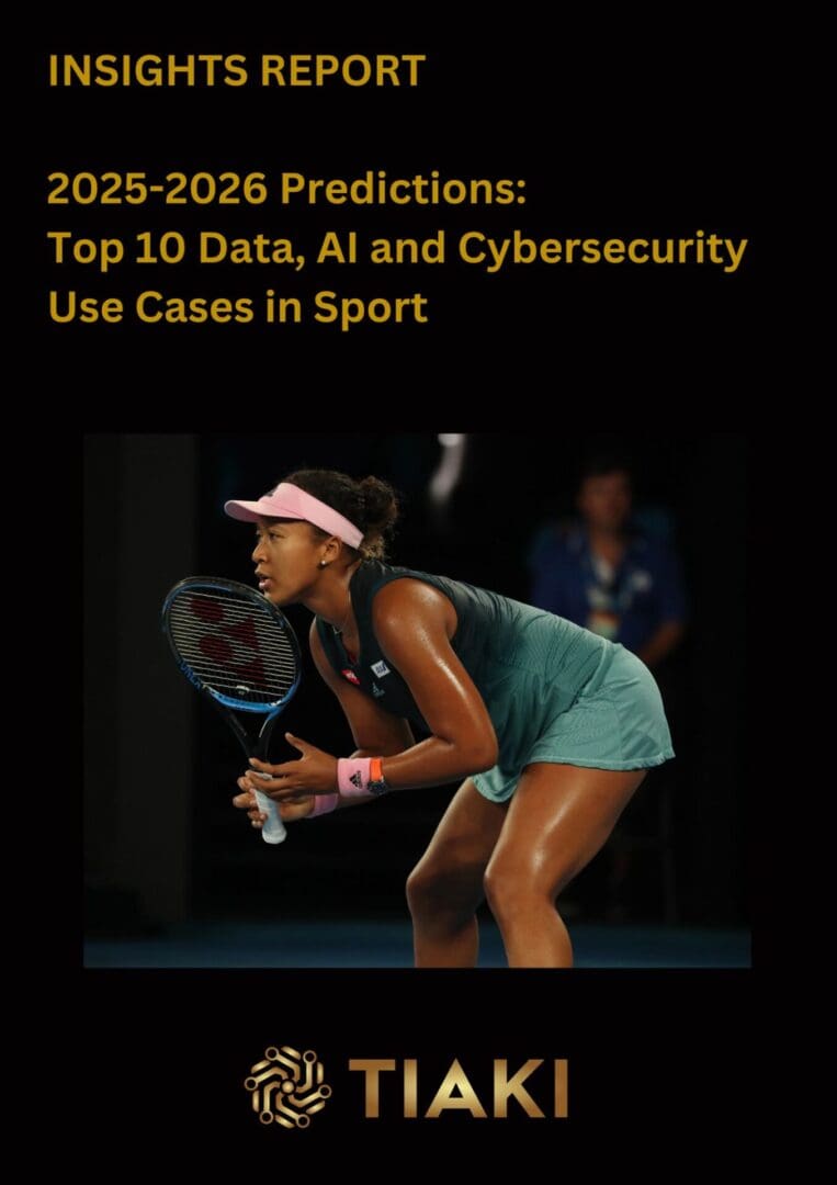 Tennis player poised on sports report cover
