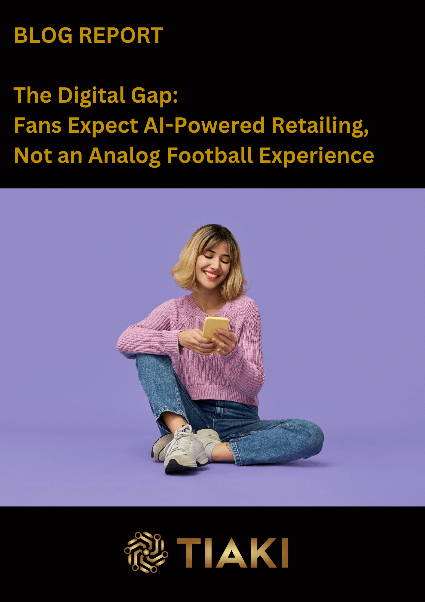 Smiling woman using smartphone on purple background.