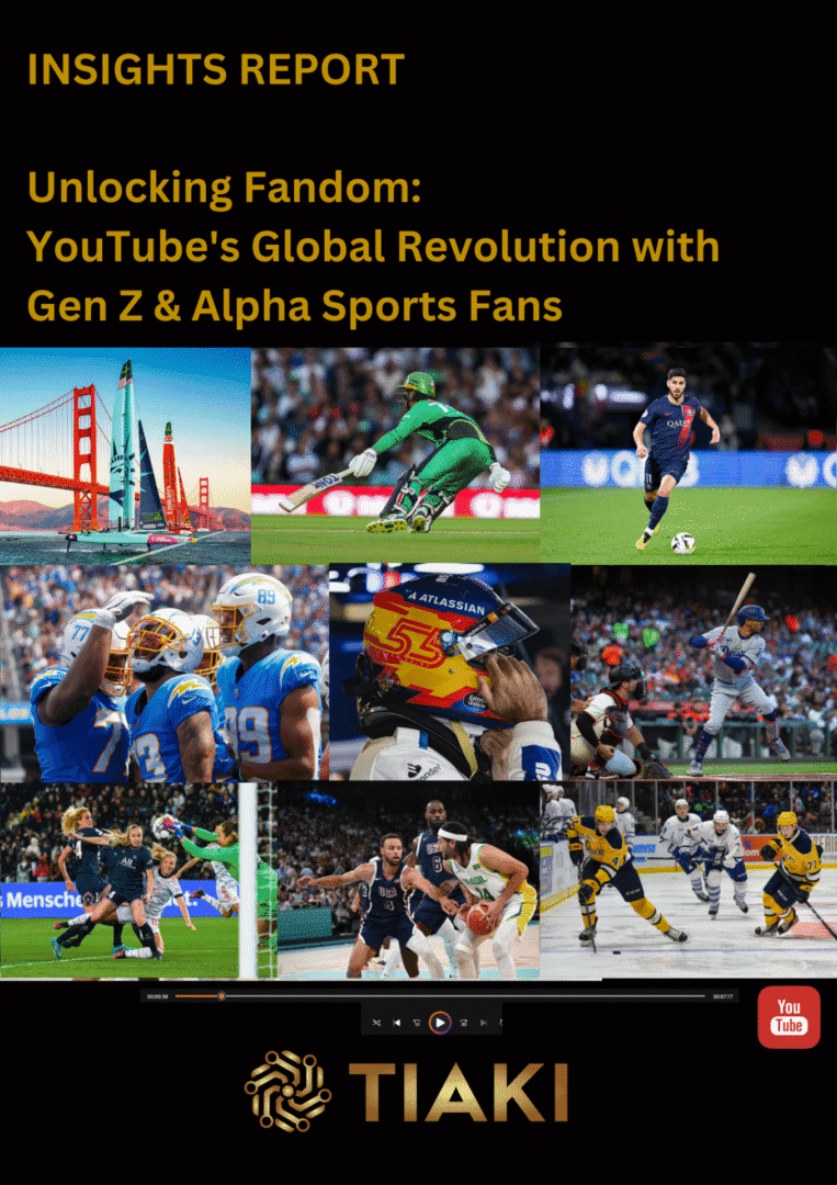 Sports fans insights report cover with various images.