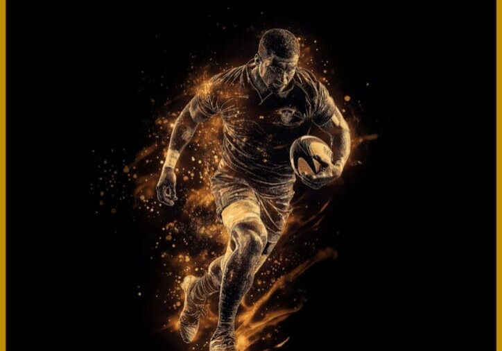 Tiaki poster: glowing rugby player with ball
