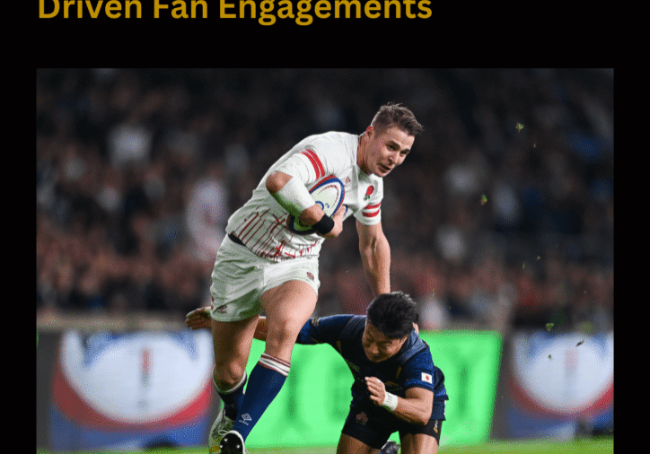 Rugby players in action on the field.