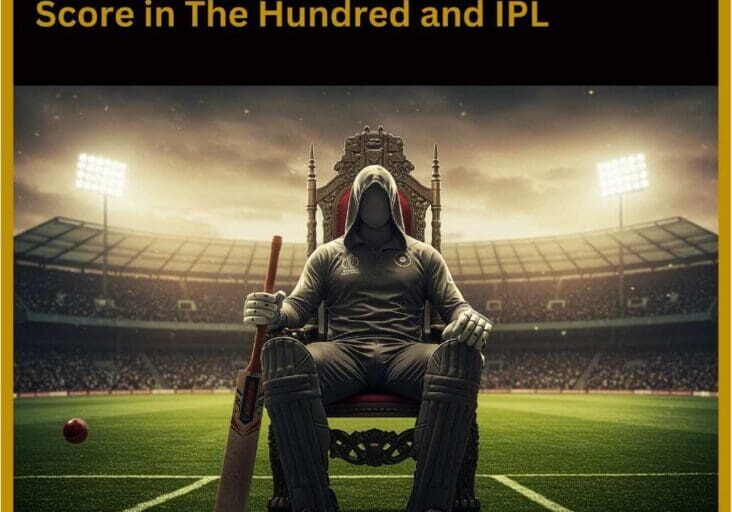 Hooded figure with cricket bat on throne.