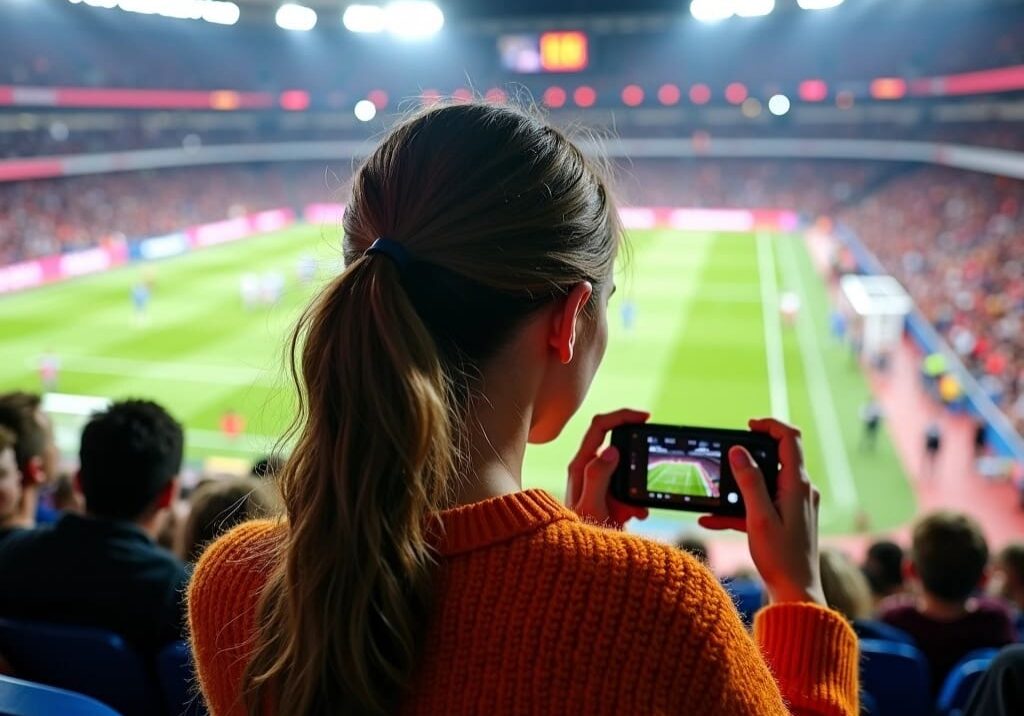 Person taking photos at a lively soccer game.